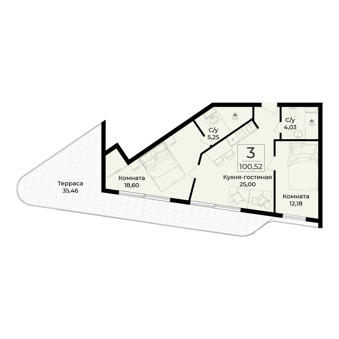 Планировка апартамента 100,52 м² с сайта ГК «Развитие»