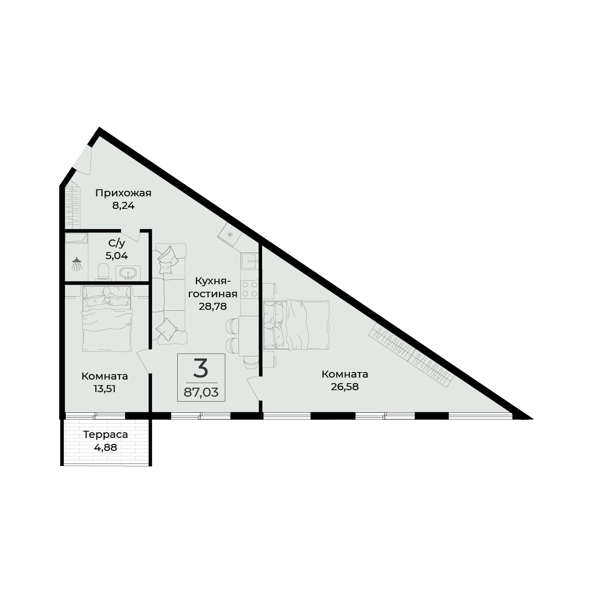 Планировка апартамента 87,03 м² с сайта ГК «Развитие»